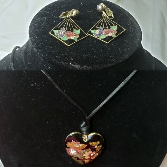 Cloisonne | Vintage Hand Painted Jewelry Set - Picture 1 of 3